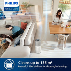 Philips Series 3000i Connected Air Purifier with Real Time Air Quality Feedback, Anti-Allergen, Combined HEPA + Carbon Filter Reduces Odours and Gases,Grey/White (AC3033/73)