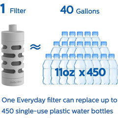 Philips GoZero Everyday Bottle with Activated Carbon Fiber Filter to Transform Tap Water Into Fresher, Tastier Water Instantly, Grey, 40 Gallons (AWP285/37)