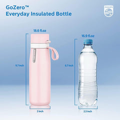 Philips GoZero Everyday Insulated Stainless Steel Water Bottle 3 Philips Tap Water Filters BPA Free Transform Tap Water into Healthy Tastier Water Keep Drink Hot/Cold,18.6 oz,Pink AWP2771PKQ13/37