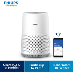 Philips 800i Series Compact Air Purifier, 49m2, HEPA & Activer Carbon Filter, Removes Up To 99,5% Of The Particles & Aerosols From The Air*, Connected with Air+ App, White (AC0850/70)
