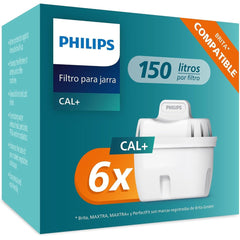 Philips Water Replacement Filter Cartridges Softening+, 6-Pack, Brita Compatible, UP to 50% More Water-Hardness Reduction, AWP230P6/31
