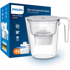 Philips Water Filter Jug +6 Micro X-Clean Replacement Filter Cartridges, Fast Flow, White, 2.6 litres, Electronic Timer, Packaging May Vary