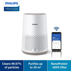 Philips Air Purifier 600i Series, Ultra-quiet and energy-efficient, For allergy sufferers, HEPA filter removes 99.97% of pollutants, Covers up to 44m2, App control, White (AC0650/10)