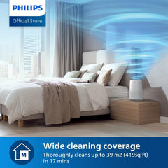 Philips Air Purifier 600i Series, Ultra-quiet and energy-efficient, For allergy sufferers, HEPA filter removes 99.97% of pollutants, Covers up to 44m2, App control, White (AC0650/10)