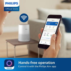 Philips Air Purifier 600i Series, Ultra-quiet and energy-efficient, For allergy sufferers, HEPA filter removes 99.97% of pollutants, Covers up to 44m2, App control, White (AC0650/10)