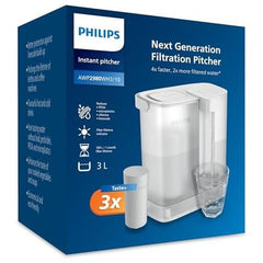 Philips Water Instant Water Filter + 3 Replacement Filter Cartridges 3L Capacity 1L/min Fast Flow USB-C Rechargeable