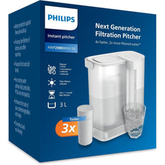 Philips Water Instant Water Filter + 3 Replacement Filter Cartridges 3L Capacity 1L/min Fast Flow USB-C Rechargeable