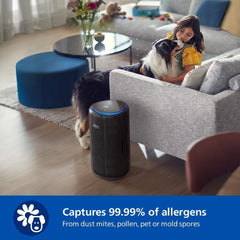 Philips Air Purifier 3200 Series, HEPA NanoProtect + Active Carbon Filter, CADR 520m³/h for 135m² Allergy sufferers, Ultra-quiet, Intelligent and Energy efficient, Black (AC3221/13)