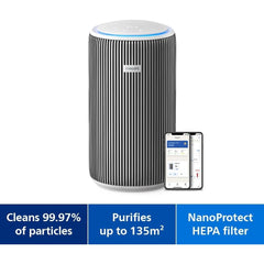 Philips Air Purifier 3200 Series, HEPA NanoProtect + Active Carbon Filter, CADR 520m³/h for 135m² Allergy sufferers, Ultra-quiet, Intelligent and Energy efficient, Silver (AC3220/10)