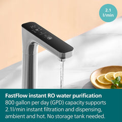 Philips Reverse Osmosis Purification Instant Pure Water Tap, Seven Temperature Settings, 800 GPD Tankless RO Filtration, Brushed Nickel, AUT6104BN/79