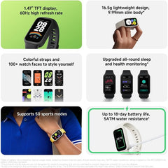 Xiaomi Smart Band 9 Active,Sports Fitness Tracker,Watch,1.47'' TFT Display, 60Hz high Refresh Rate,18 Days Battery Life,Sleep and Health Monitoring,50 Sports Modes, 5ATM, iOS & Android, Black