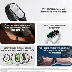 Xiaomi Smart Band 10 Fitness Tracker, 1.72" AMOLED Display, 21-Day Battery Life, 150+ Sports Modes, Heart Rate & Sleep Monitoring, Electronic Compass, 5ATM Waterproof, 2-Year Warranty – Silver