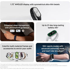 Xiaomi Smart Band 10 Fitness Tracker, 1.72" AMOLED Display, 21-Day Battery Life, 150+ Sports Modes, Heart Rate & Sleep Monitoring, Electronic Compass, 5ATM Waterproof, 2-Year Warranty – Black
