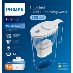 Philips Micro X-Clean Filtration Water Jug, 2.6L Capacity, Digital Timer, Flip-Top Lid, 4-Pack 150L Filters, AWP2933WHTP1/79