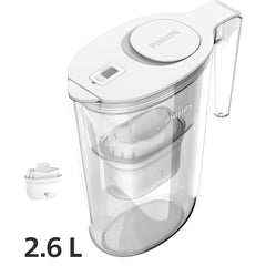 Philips Micro X-Clean Filtration Water Jug, 2.6L Capacity, Digital Timer, Flip-Top Lid, 4-Pack 150L Filters, AWP2933WHTP1/79