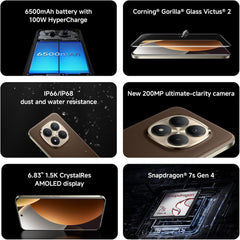 Xiaomi Redmi Note 15 Pro+ 5G（AU Version）, Smartphone 256 GB, 1.5K 120Hz Eye-Care Display, IP69K, 200MP Ultimate-Clarity AI Camera, 6500mAh Battery, Xiaomi HyperAI, Mocha Brown, Charger Not Included