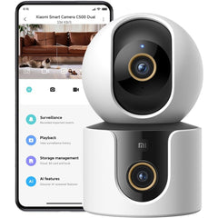 Xiaomi Smart Camera C500 Dual, Dual 4MP Ultra-HD Cameras with 110° Wide-Angle & 58° Telephoto, AI Human/Pet/Baby Cry Detection, Auto Tracking, Full-Color Night Vision, Supports HyperOS