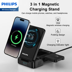 PHILIPS 3 in 1 Wireless Charging Station with Magsafe Qi Qi2| iPhone | iWatch | Airpods DLK3547QB