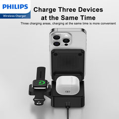 PHILIPS 3 in 1 Wireless Charging Station with Magsafe Qi Qi2| iPhone | iWatch | Airpods DLK3547QB