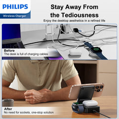 PHILIPS 3 in 1 Wireless Charging Station with Magsafe Qi Qi2| iPhone | iWatch | Airpods DLK3547QB