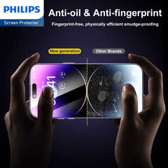 Philips Privacy Glass Screen Protector Film for Apple iPhone 15 Pro, Tempered Glass Anti-Spy Anti-Peeping Explosion-proof Nano Coated Filter Anti-Oil Anti-Fingerprint, Full Coverage Hardness 9H DLK5509 - 3 Pack (3 Pcs)