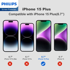 Philips Privacy Glass Screen Protector Film for Apple iPhone 15 Plus, Tempered Glass Anti-Spy Anti-Peeping Explosion-proof Nano Coated Filter Anti-Oil Anti-Fingerprint, Full Coverage Hardness 9H DLK5508 - 2 Pack (2 Pcs)