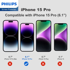 Philips Privacy Glass Screen Protector Film for Apple iPhone 15 Pro, Tempered Glass Anti-Spy Anti-Peeping Explosion-proof Nano Coated Filter Anti-Oil Anti-Fingerprint, Full Coverage Hardness 9H DLK5509 - 3 Pack (3 Pcs)