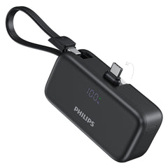 Philips V2 Mini Portable Charger with Cable, 4900mAh Power Bank Small Battery Pack Charger Compatible with iPhone 16/15, Samsung Galaxy, LG DLP2558CB