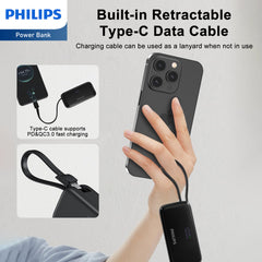 Philips V2 Mini Portable Charger with Cable, 4900mAh Power Bank Small Battery Pack Charger Compatible with iPhone 16/15, Samsung Galaxy, LG DLP2558CB