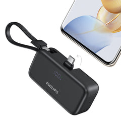 Philips V2 Mini Portable Charger with Cable, 4900mAh Power Bank Small Battery Pack Charger Compatible with iPhone 16/15, Samsung Galaxy, LG DLP2558CB