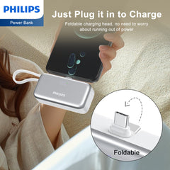 Philips V2 Mini Portable Charger with Cable, 4900mAh Power Bank Small Battery Pack Charger Compatible with iPhone 16/15, Samsung Galaxy, LG DLP2558CB