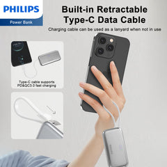 Philips V2 Mini Portable Charger with Cable, 4900mAh Power Bank Small Battery Pack Charger Compatible with iPhone 16/15, Samsung Galaxy, LG DLP2558CB