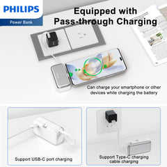 Philips V2 Mini Portable Charger with Cable, 4900mAh Power Bank Small Battery Pack Charger Compatible with iPhone 16/15, Samsung Galaxy, LG DLP2558CB