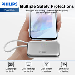 Philips V2 Mini Portable Charger with Cable, 4900mAh Power Bank Small Battery Pack Charger Compatible with iPhone 16/15, Samsung Galaxy, LG DLP2558CB