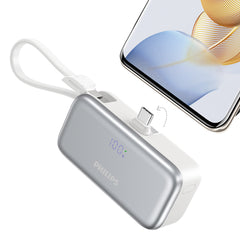 Philips V2 Mini Portable Charger with Cable, 4900mAh Power Bank Small Battery Pack Charger Compatible with iPhone 16/15, Samsung Galaxy, LG DLP2558CB