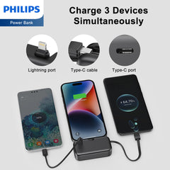 Philips V2 mini Power bank Mobile battery 4900mAh high Capacity USB-C and Lightning Compact Stylish any models with Lightning DLP2558V