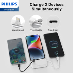 Philips V2 mini Power bank Mobile battery 4900mAh high Capacity USB-C and Lightning Compact Stylish any models with Lightning DLP2558V