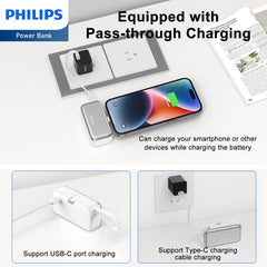 Philips V2 mini Power bank Mobile battery 4900mAh high Capacity USB-C and Lightning Compact Stylish any models with Lightning DLP2558V