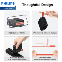 PHILIPS 10 in 1 Power Bank Wireless 10000mAh 20W Travel Charger with AU, EU, UK Adapter