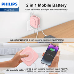 PHILIPS 10 in 1 Power Bank Wireless 10000mAh 20W Travel Charger with AU, EU, UK Adapter