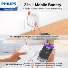 PHILIPS 10 in 1 Power Bank Wireless 10000mAh 20W Travel Charger with AU, EU, UK Adapter