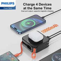 PHILIPS 5 in 1 Power Bank Wireless 10000mAh 20W Travel Charger with USB C Cable and AU, EU, UK Adapters