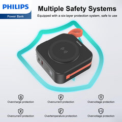 PHILIPS 5 in 1 Power Bank Wireless 10000mAh 20W Travel Charger with USB C Cable and AU, EU, UK Adapters