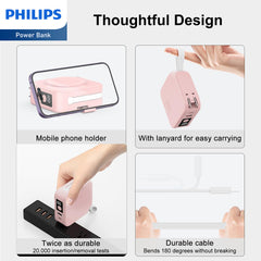 PHILIPS 5 in 1 Power Bank Wireless 10000mAh 20W Travel Charger with USB C Cable and AU, EU, UK Adapters