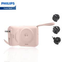 PHILIPS Power Bank Wireless| 15000mAh Powerbank Built-in Cable 5 in 1 Portable Battery Pack, Magnetic Universal Travel Fast Charging Adapter (UK,EU,AU) Compatible with MagSafe iPhone,Airpod, iwatch