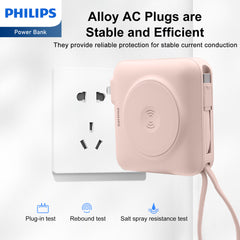 PHILIPS Power Bank Wireless| 15000mAh Powerbank Built-in Cable 5 in 1 Portable Battery Pack, Magnetic Universal Travel Fast Charging Adapter (UK,EU,AU) Compatible with MagSafe iPhone,Airpod, iwatch