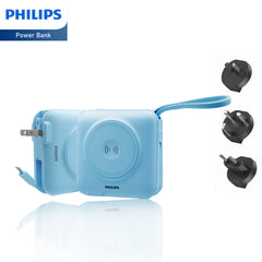 PHILIPS Power Bank Wireless| 15000mAh Powerbank Built-in Cable 5 in 1 Portable Battery Pack, Magnetic Universal Travel Fast Charging Adapter (UK,EU,AU) Compatible with MagSafe iPhone,Airpod, iwatch