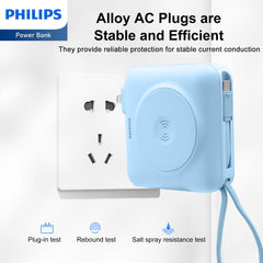PHILIPS Power Bank Wireless| 15000mAh Powerbank Built-in Cable 5 in 1 Portable Battery Pack, Magnetic Universal Travel Fast Charging Adapter (UK,EU,AU) Compatible with MagSafe iPhone,Airpod, iwatch