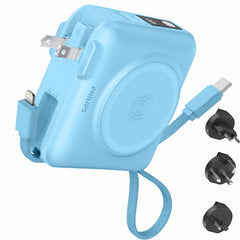 PHILIPS Power Bank Wireless| 15000mAh Powerbank Built-in Cable 5 in 1 Portable Battery Pack, Magnetic Universal Travel Fast Charging Adapter (UK,EU,AU) Compatible with MagSafe iPhone,Airpod, iwatch