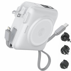 PHILIPS Power Bank Wireless| 15000mAh Powerbank Built-in Cable 5 in 1 Portable Battery Pack, Magnetic Universal Travel Fast Charging Adapter (UK,EU,AU) Compatible with MagSafe iPhone,Airpod, iwatch